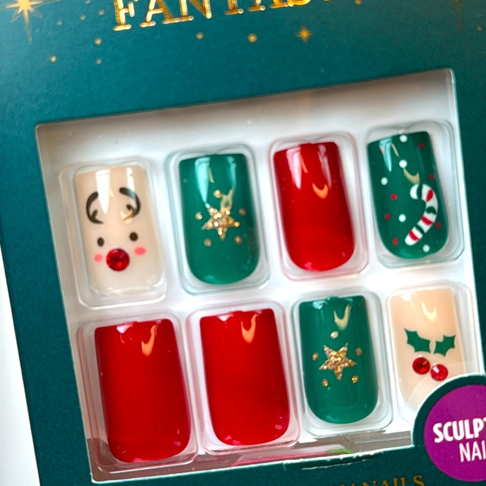 Kiss Voguish Fantasy Nails Christmas Rudolph Stars  Glitter Medium BNIB Not Open